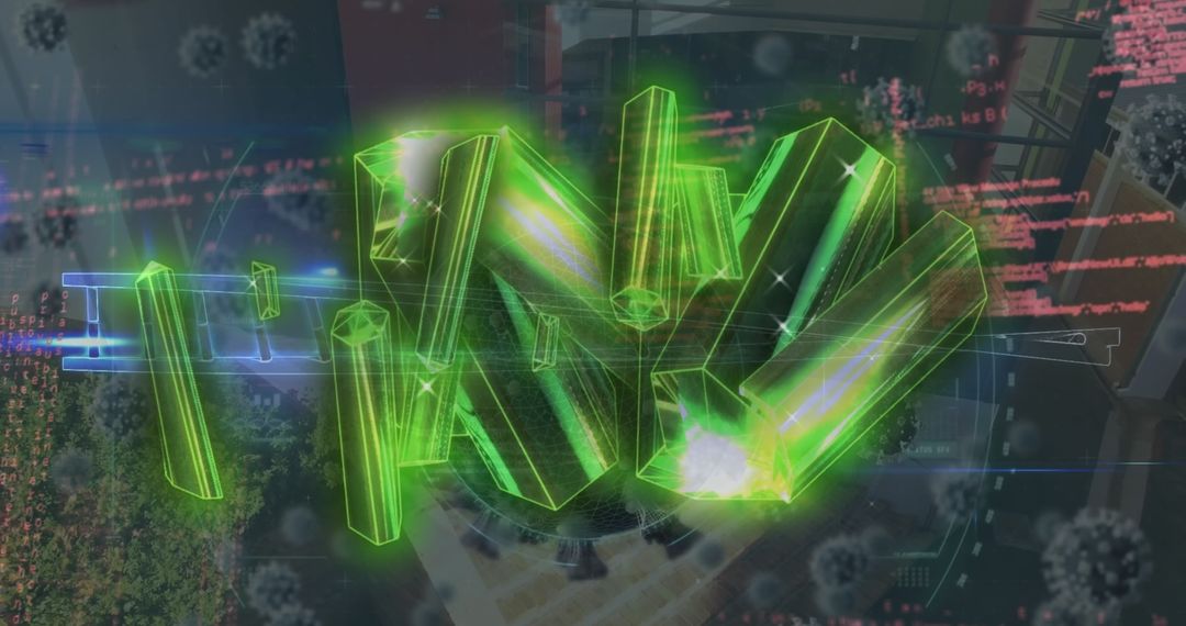 3D Floating TINY Letters Amidst Digital Elements and Virus Particles