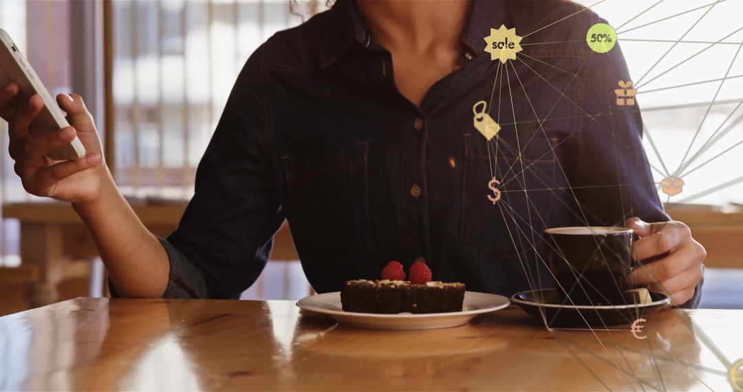 Student Analyzing Finance Graphics While Enjoying Coffee at Cafe