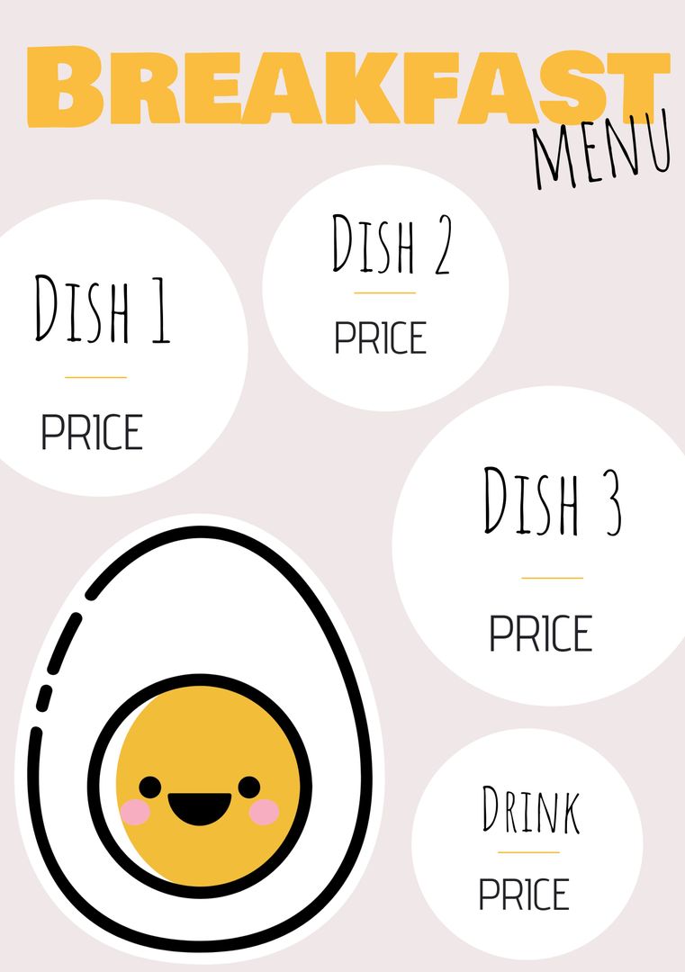 Breakfast Menu Template with Cheerful Cartoon Egg Design