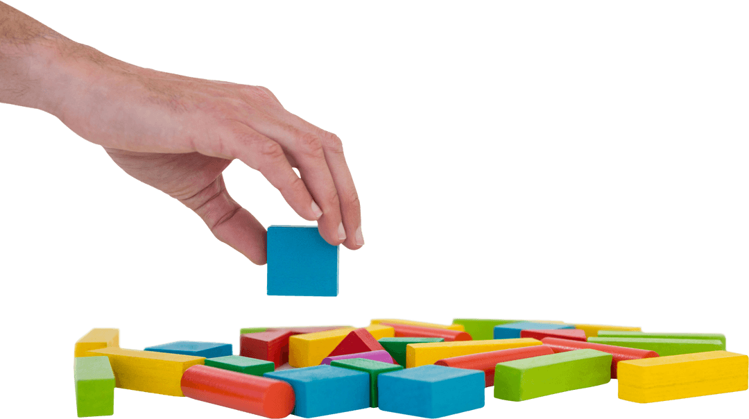 Transparent Image of Hand Arranging Colorful Building Blocks