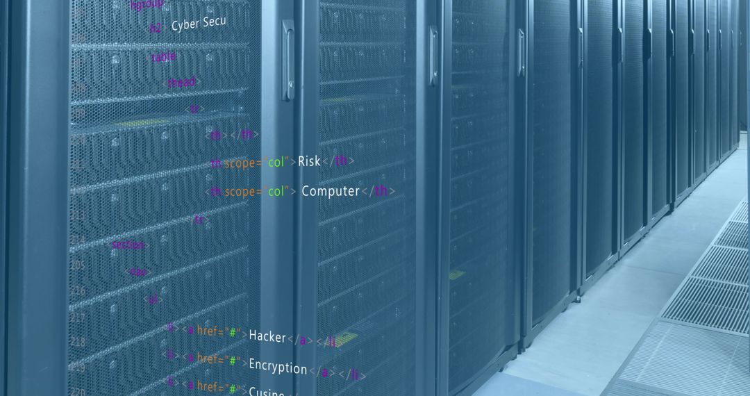 Modern Data Center with Digital Coding Overlay Illustration