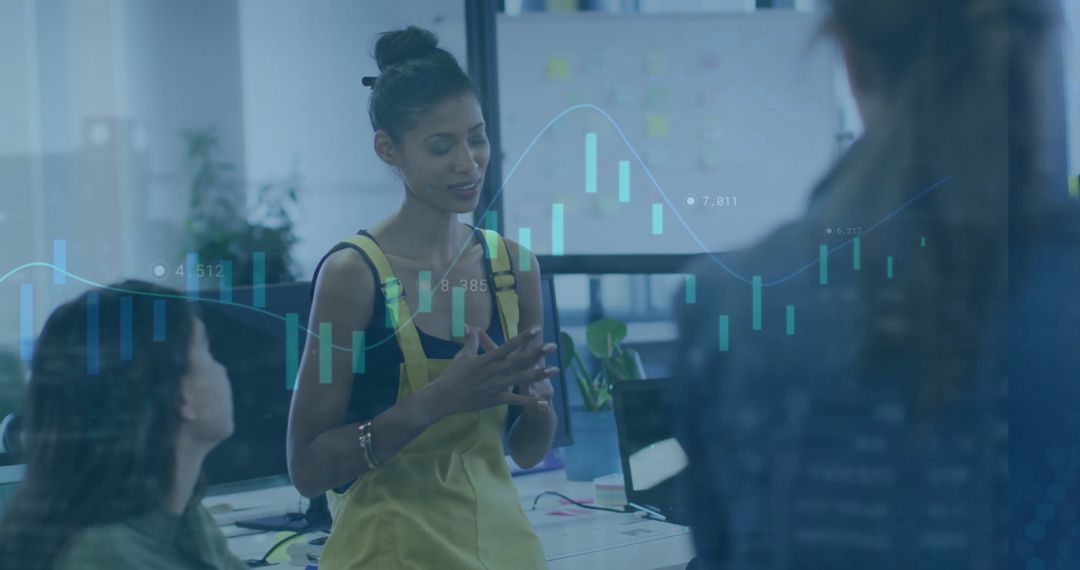 Diverse Team Collaborating with Financial Data Overlays