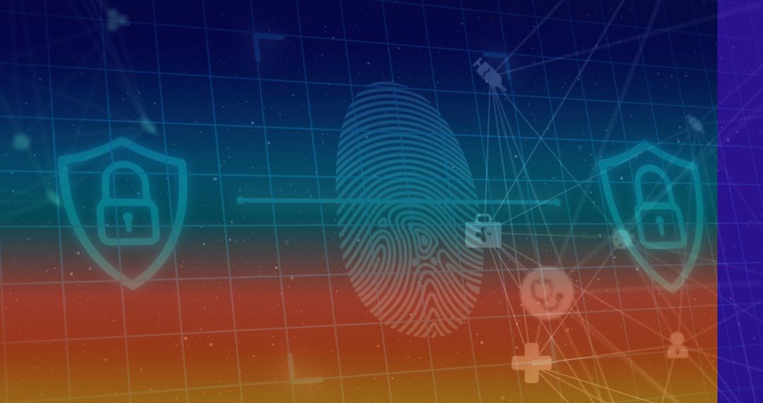 Fingerprint and Lock Icons on Digital Grid Interface