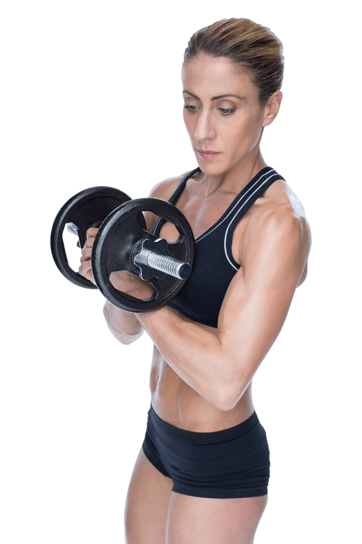 Transparent Image of Female Bodybuilder Lifting Dumbbells