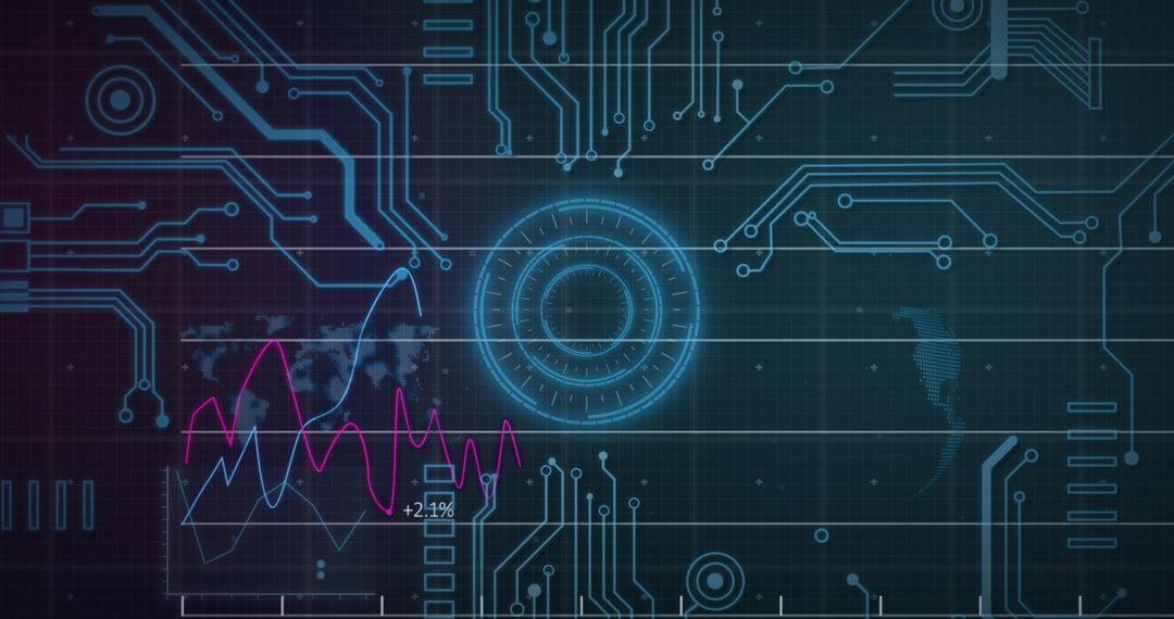 Digital data hologram with circuit board and globe elements