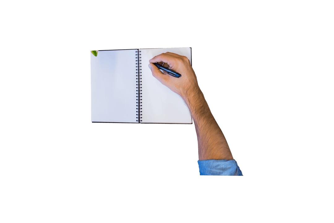Transparent View of Hand Writing on Open Blank Notebook