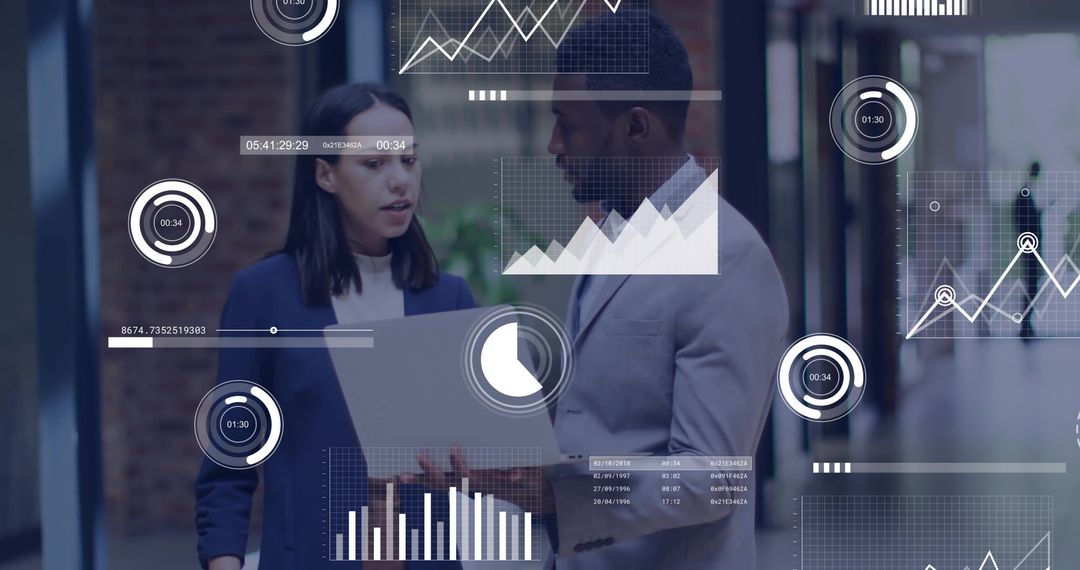 Professionals Evaluating Data Analytics with Digital Overlays