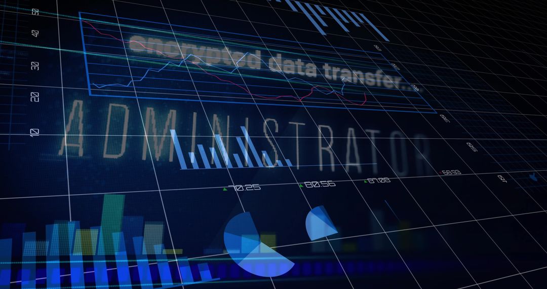 Holographic Administrator Dashboard Projecting Over 3D Grid with Neon Analytics Charts