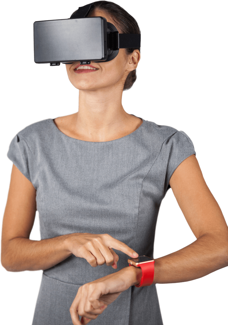 Businesswoman Using VR Glasses with Stylish Watch