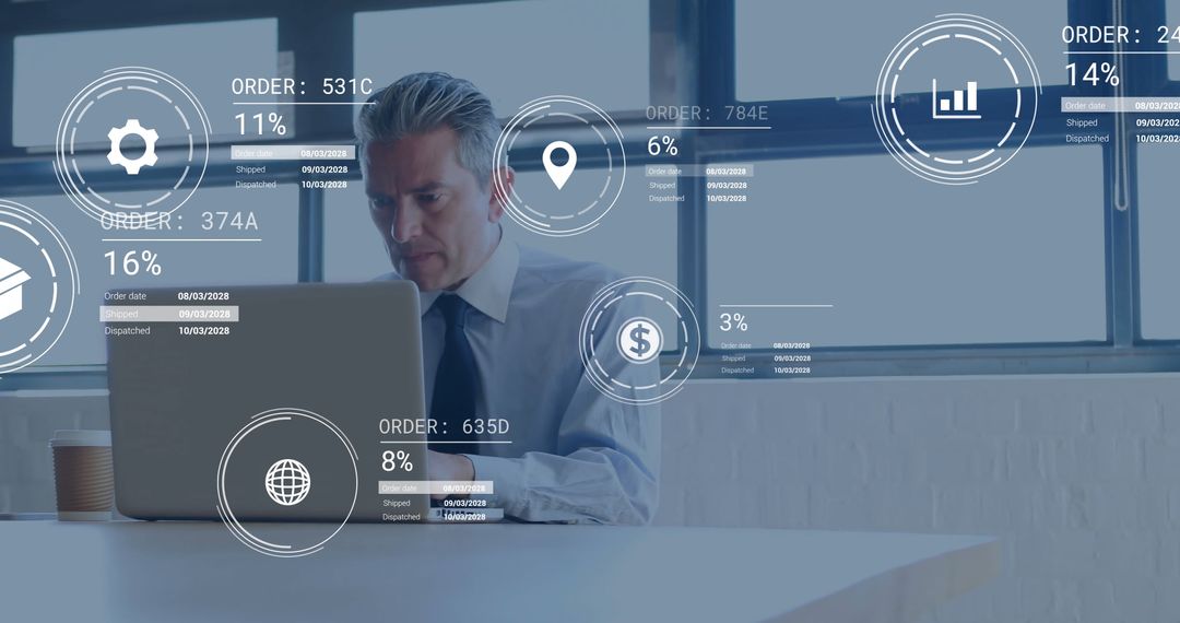 Businessman Analyzing Data in High-tech Office Environment