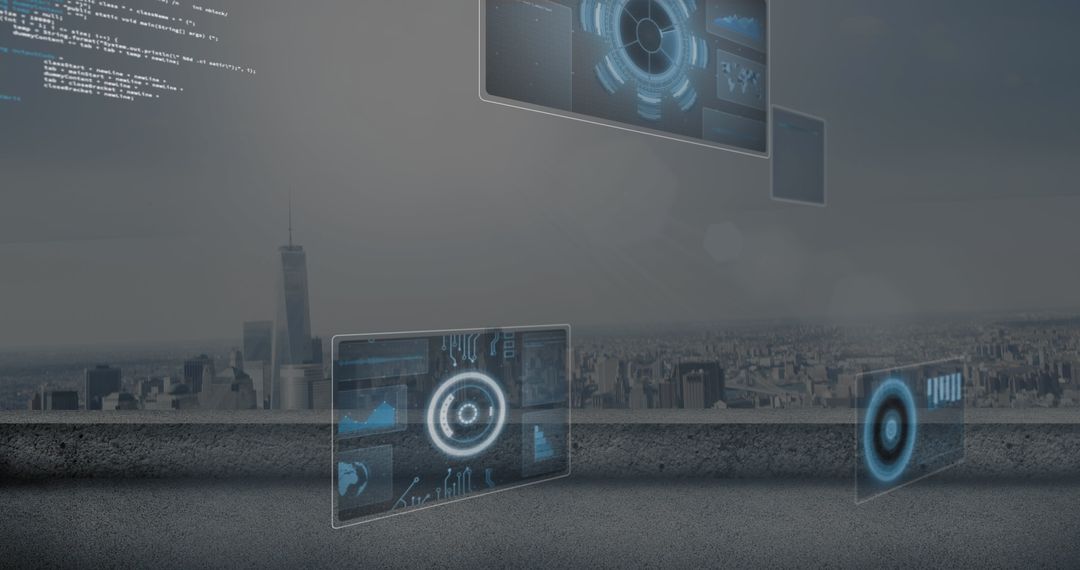 Futuristic Digital Interface Overlooking Cityscape