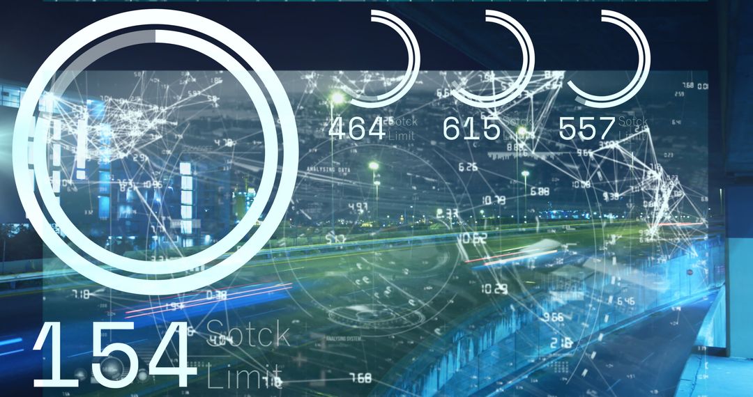Futuristic Digital Data Layer Over Cityscape Night Scene