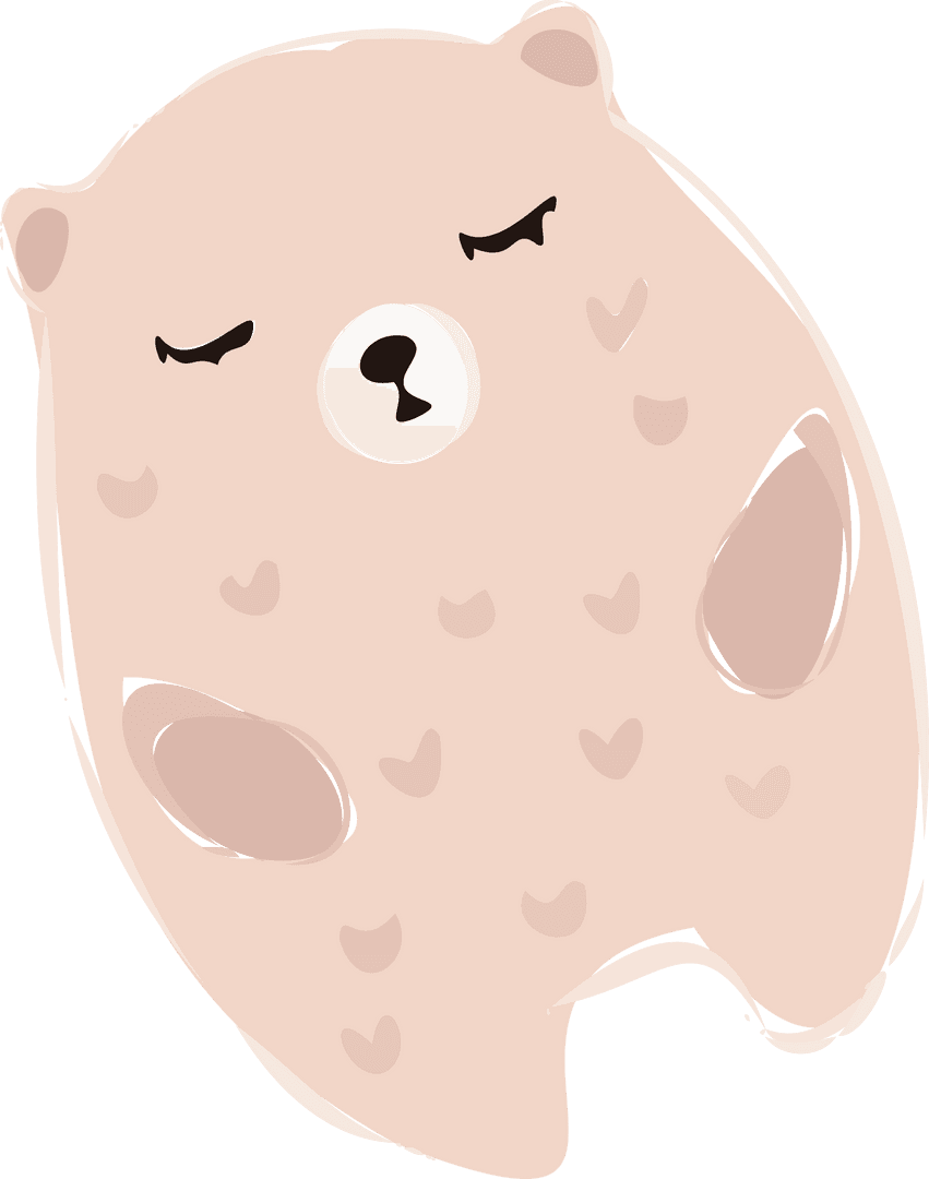 Adorable Cartoon Bear with Heart Patterns on Transparent Background