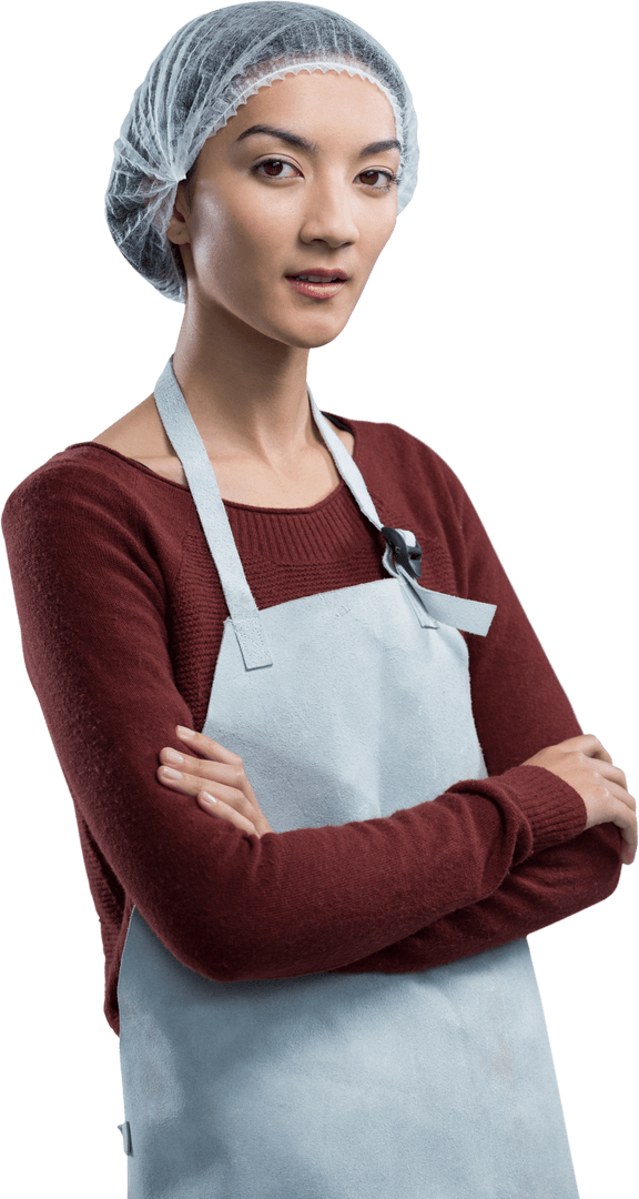 Female Chef Standing Proudly with Arms Crossed, Transparent