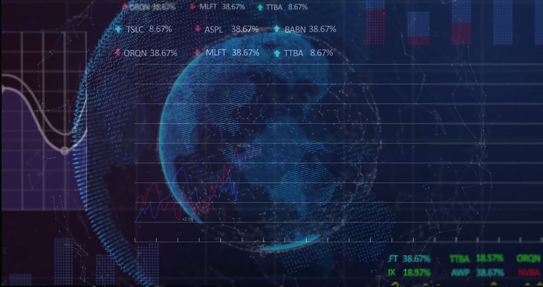 Holographic Earth Globe with Digital Analytics Dashboard