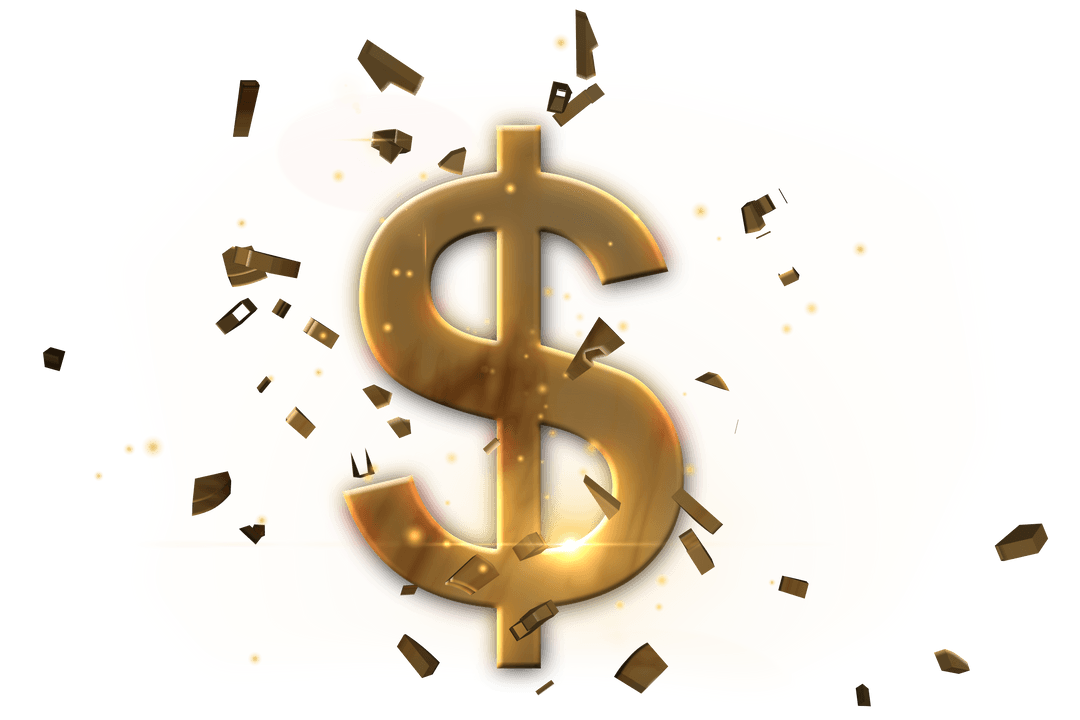 Golden Dollar Symbol Illustration on Transparent Background