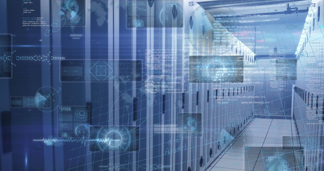 Futuristic Data Center with Digital Network Overlays