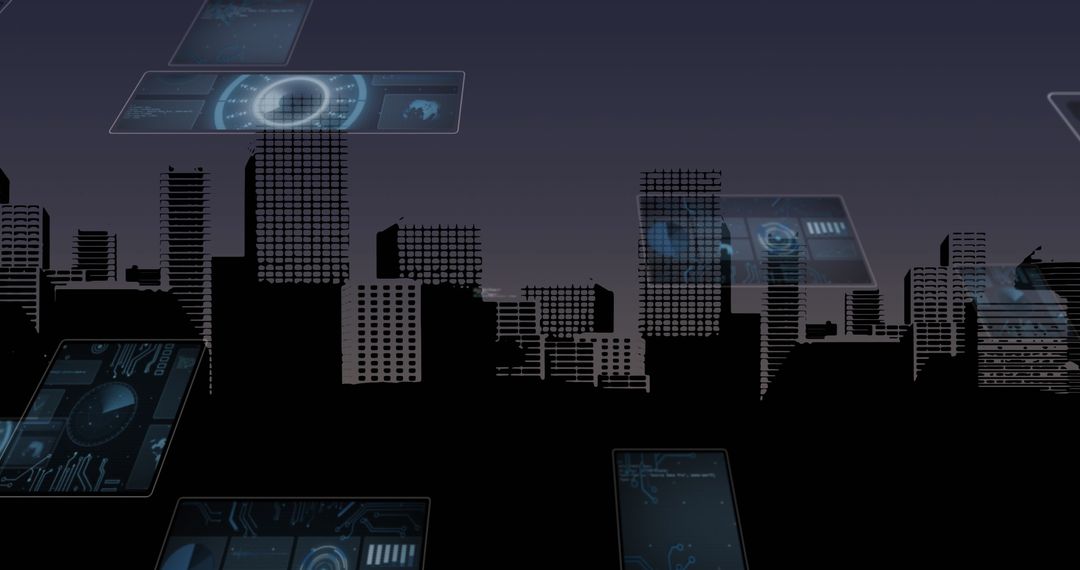 Futuristic Cityscape with Holographic Data Overlays