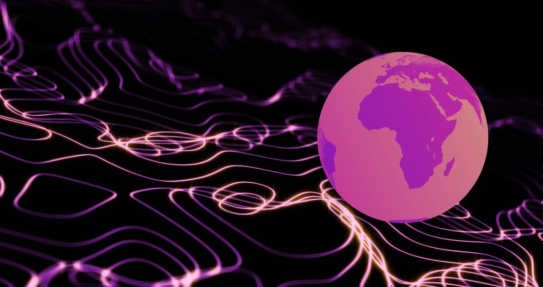 Digital Network Globe with Abstract Purple Lines