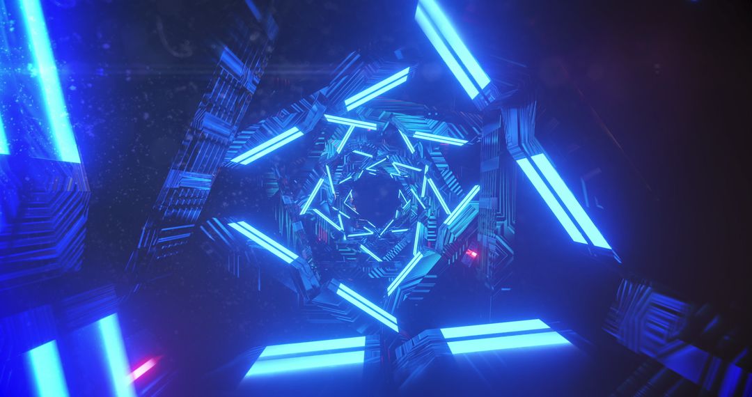 Futuristic Neon Tunnel with Spinning Light Trails