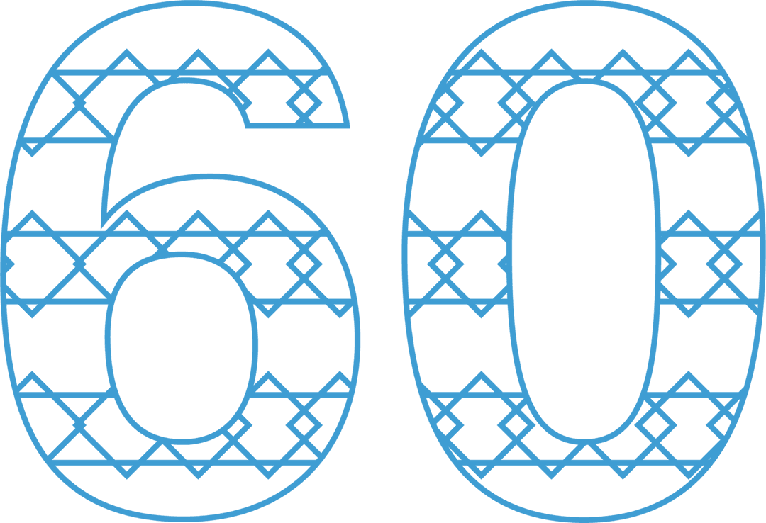Blue number 60 with pattern on transparent background
