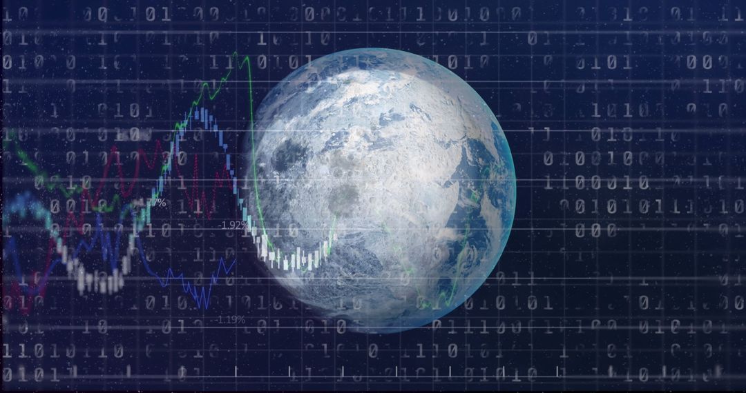 Global Financial Data Overlay on Binary Background with Earth Concept