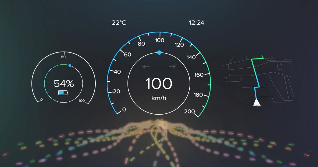 Futuristic HUD Dashboard with Speedometer and Navigation Interface