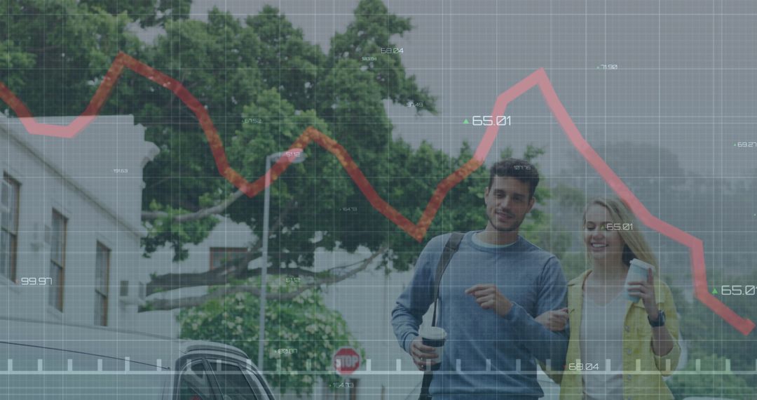 Caucasian Couple with Data Overlay Depicting Business Concept