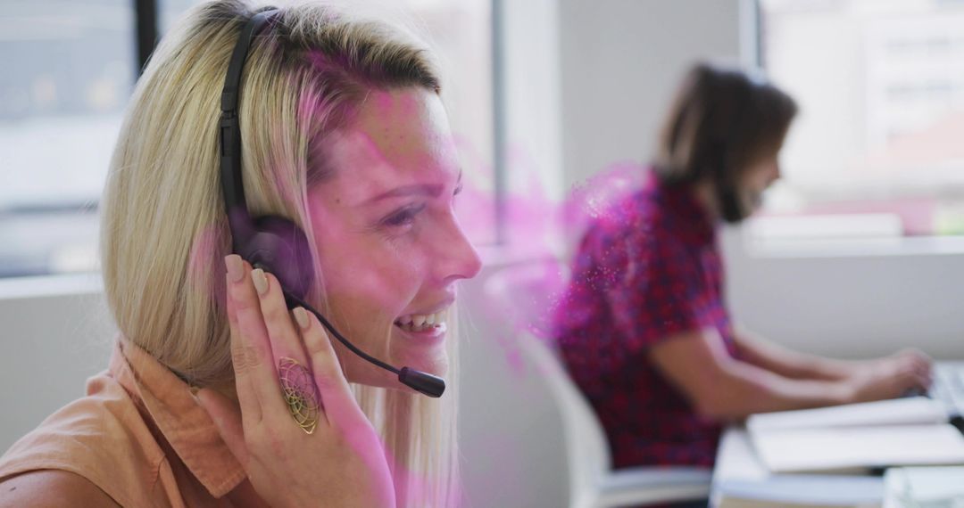 Cheerful Support Agent with Headset Authorities Efficient Communication