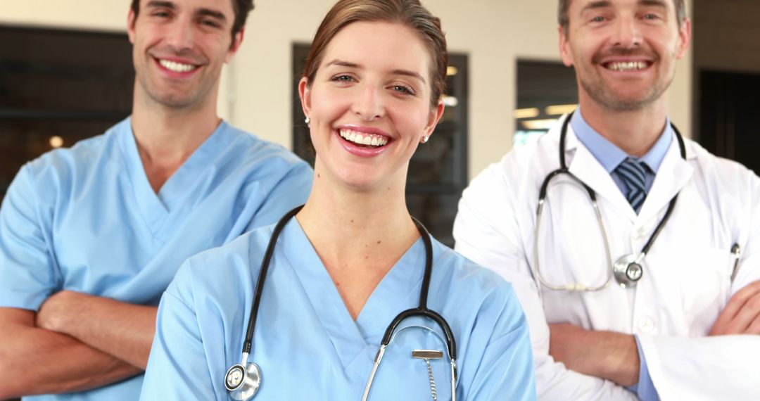 Group of smiling healthcare professionals in hospital - Free Images, Stock Photos and Pictures on Pikwizard.com