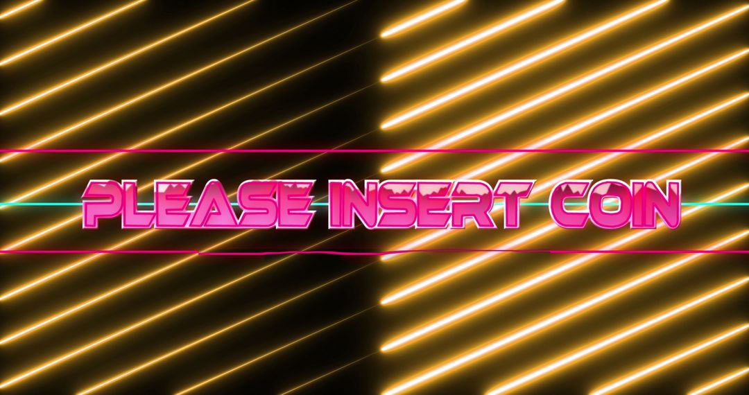 Retro Gaming Insert Coin Screen Neon Light Design