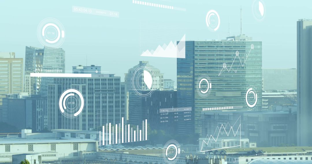Futuristic Financial Data Analysis Amidst Urban Skyline