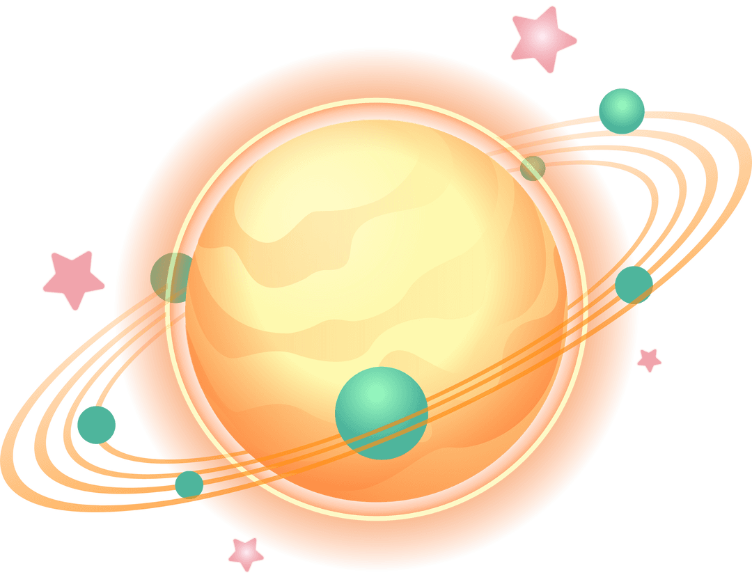 Vibrant Cosmic Planet with Rings on Transparent Background