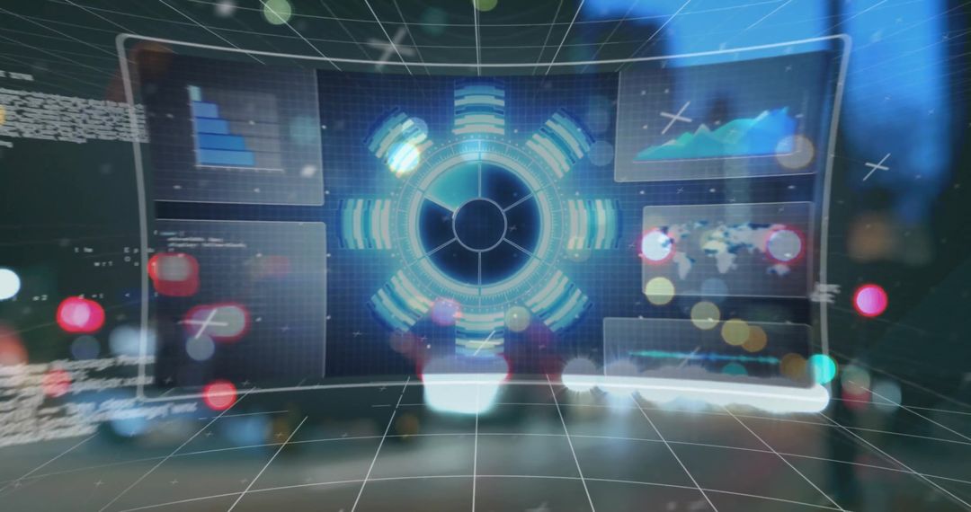 Digital Data Interfaces Overlaid on Night City Lights