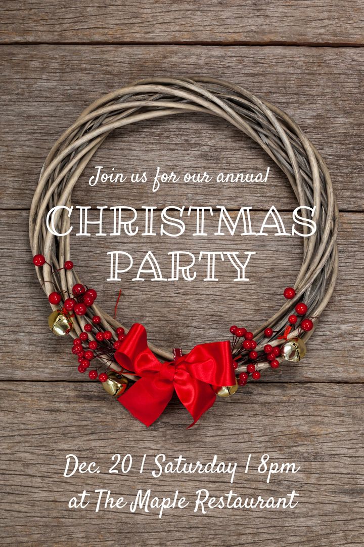 Festive Rustic Wreath Christmas Party Invitation