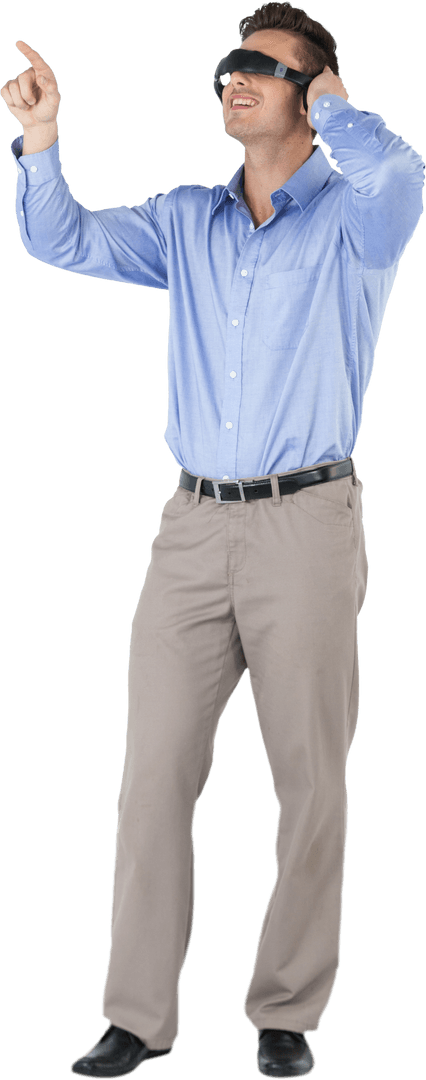 Man Enjoying Virtual Reality Experience with Transparent Glasses