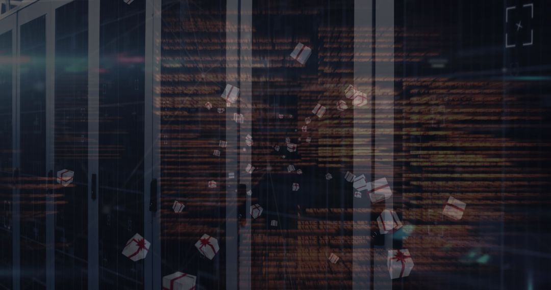 Digital Security Concept with Data and Gift Icons Overlay