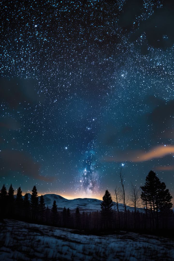 Starry skies with milky way and mountains landscape at night, created using generative ai technology - Free Images, Stock Photos and Pictures on Pikwizard.com