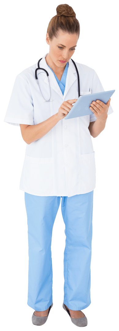 Transparent Nurse Using Tablet for Modern Healthcare