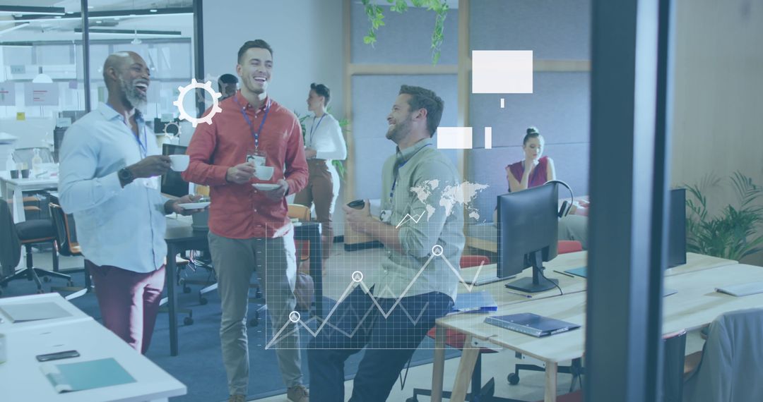 Business Team Discussing Ideas with Interactive Data Visualization at Office