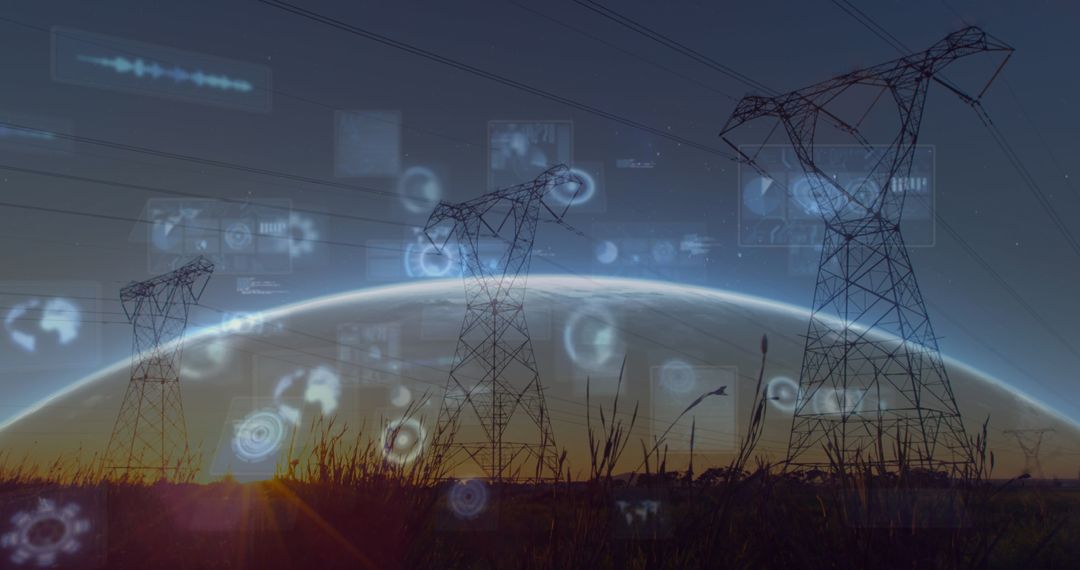 Futuristic Energy Grid Concept with Data Processing Elements