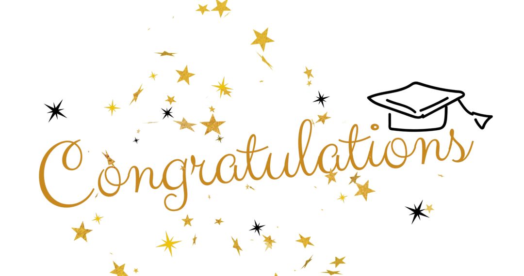 Elegant Congratulations Text with Stars and Graduation Cap