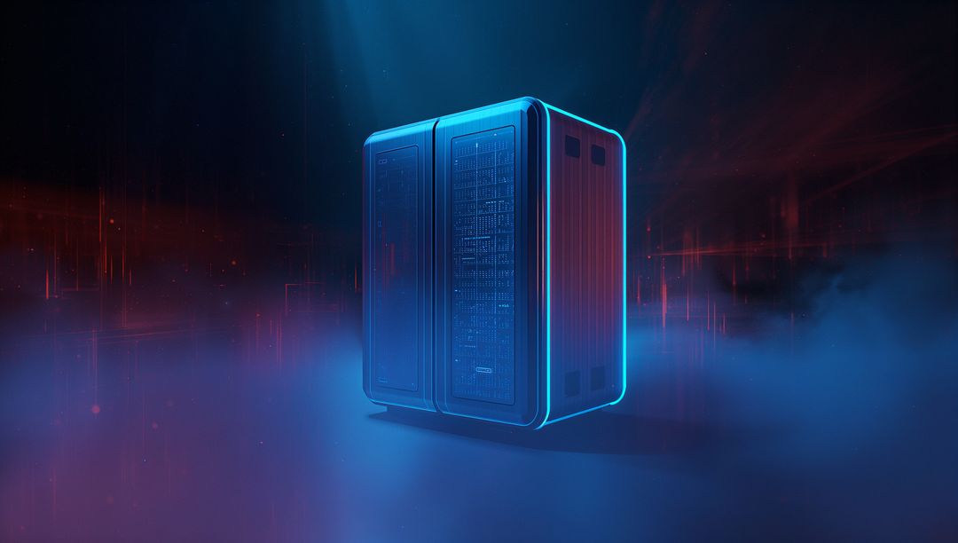 Futuristic Glowing Server Rack in Digital Data Center