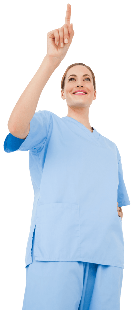 Caucasian Female Doctor Pointing on Transparent Background