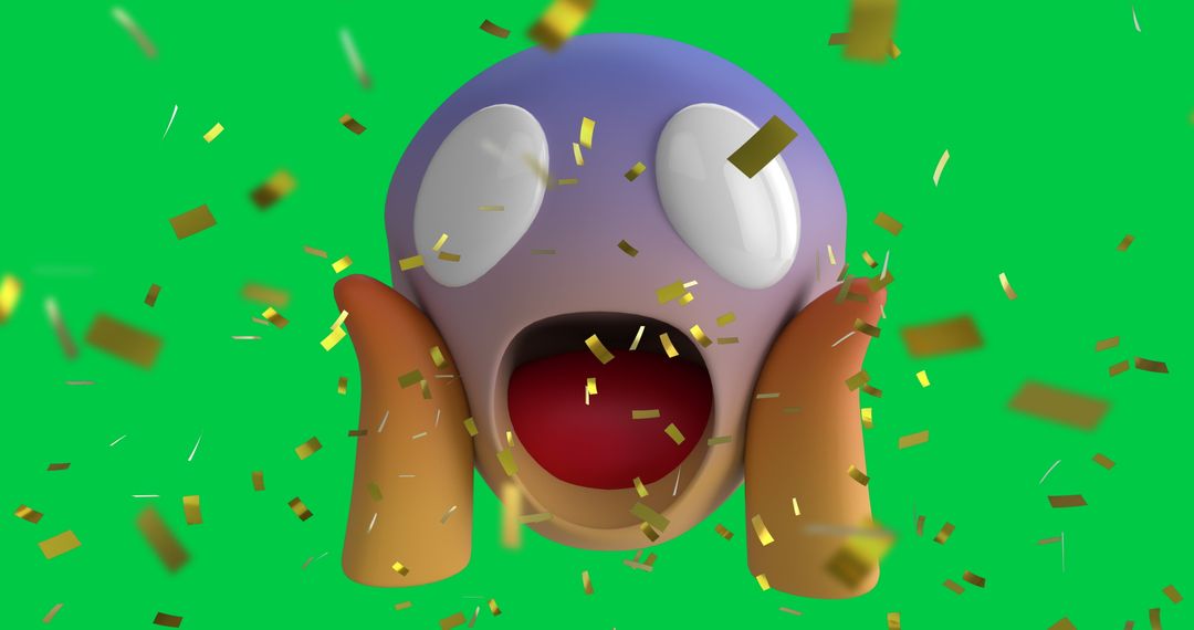 Scream Emoji with Gold Confetti on Green Screen
