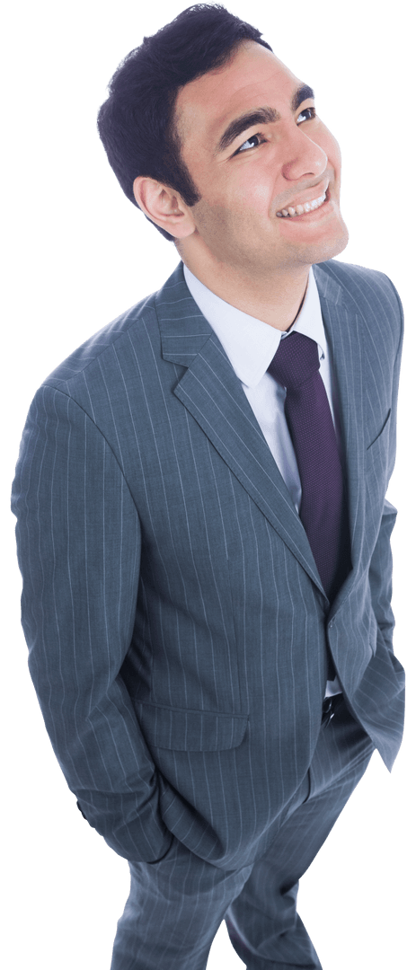 Smiling Businessman in Pinstripe Suit on Transparent Background