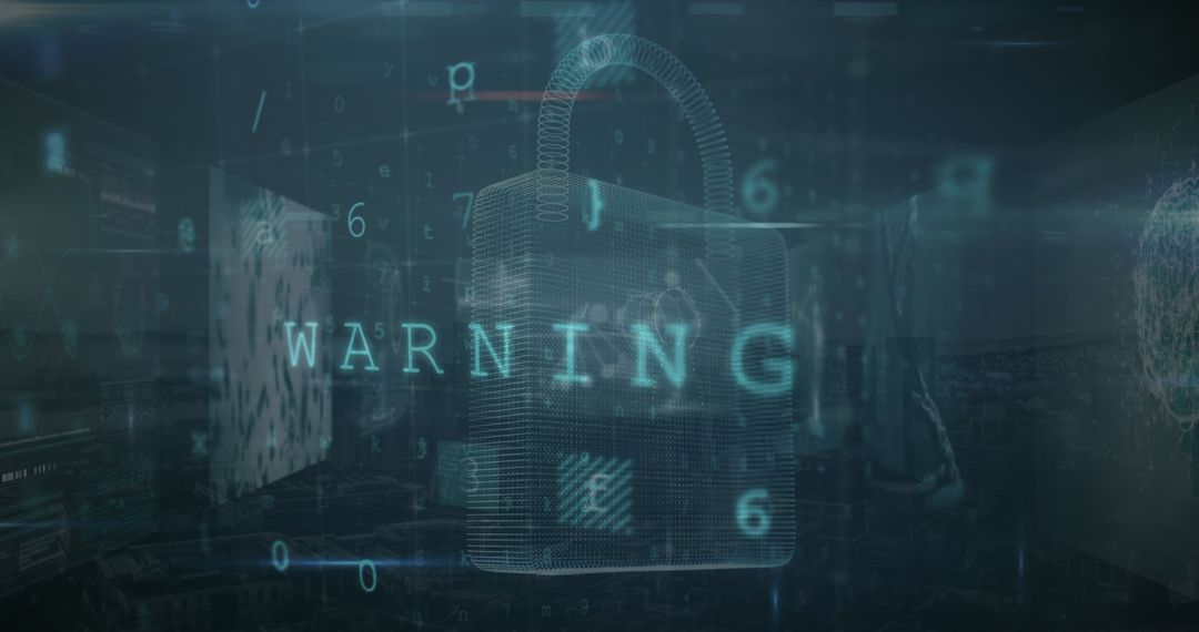 Cybersecurity Warning Concept with Digital Lock and Numbers