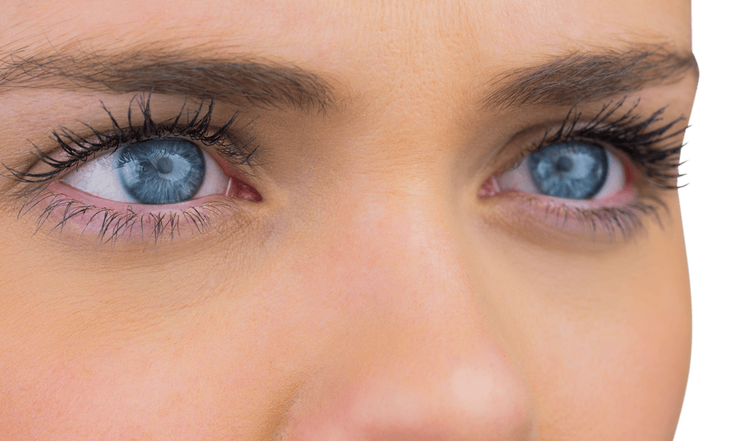 Transparent Close-Up of Female Blue Eyes with Intense Stare