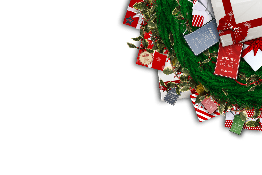 Festive Christmas Wreath with Vibrant Decorations Against Transparent Background