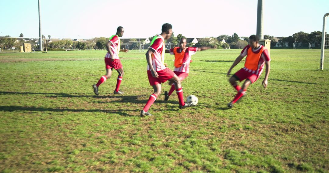 Soccer Team Practicing Passing Drills on Grass Field